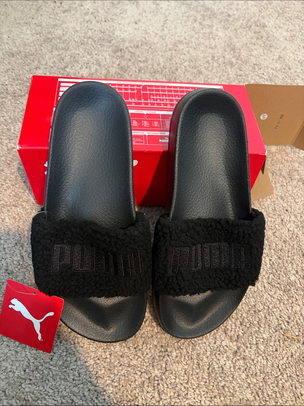 Puma Kids Black Sherpa Slide Sandals
